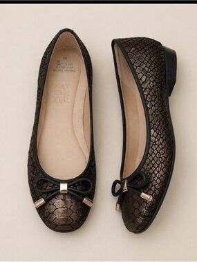 Naturalizer Dove Ballet Flats Woman 6M Black Snake Metallic Leather Bow Comfort